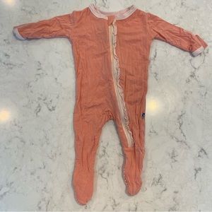 Two pre-worn Kickee Pants Zipper Footie Size 0-3M